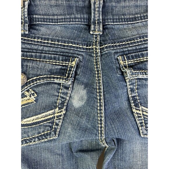 Silver Suki Thick Stitched Boocut Denim Blue Jeans Flap Pockets - Picture 10 of 11